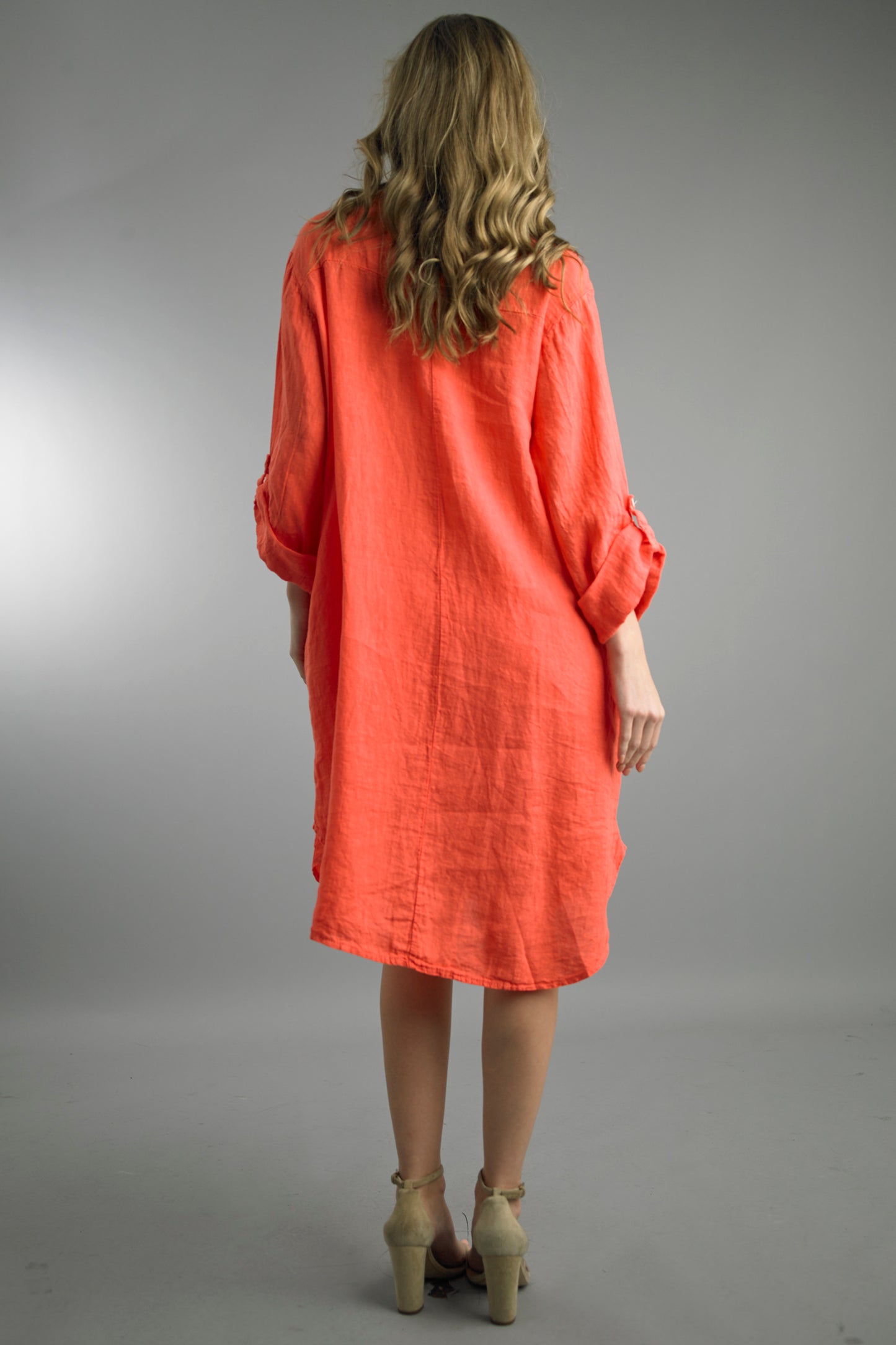 Button Front Dress Washed Linen