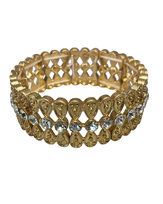 On Cast Stretch Bracelet in gold with geometric design and cubic zirconia, curated in Fredericksburg TX