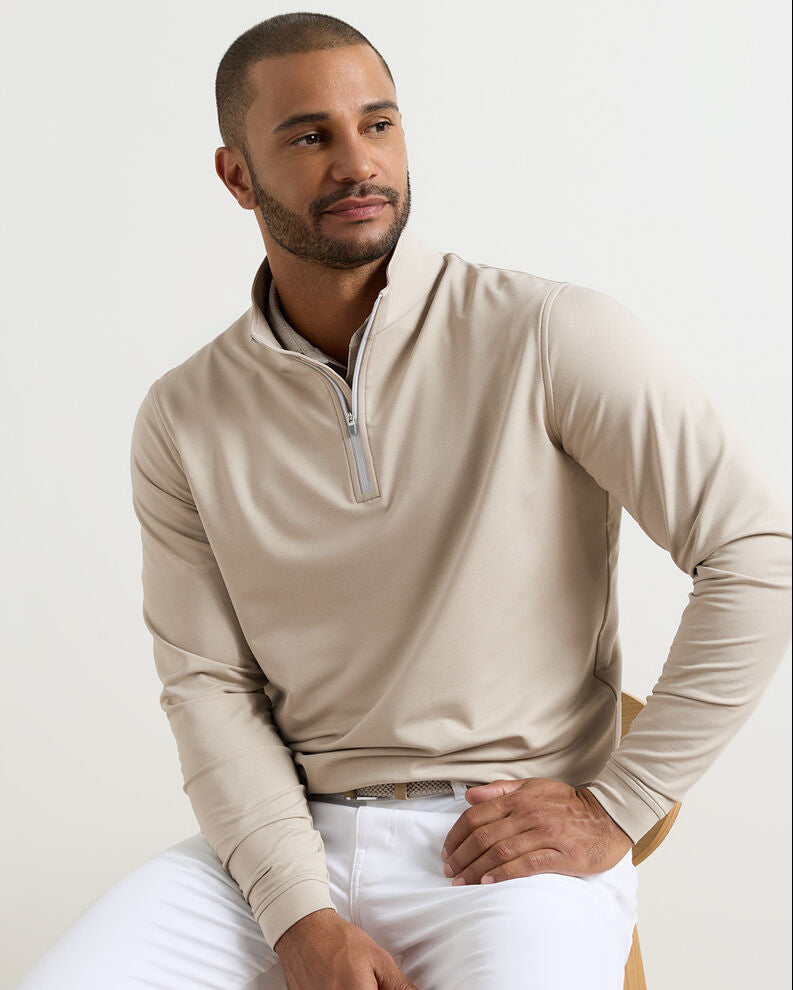 Perth Mélange Performance Quarter-Zip in gray stretch fabric by PETER MILLAR, men's 1/4 zip at HCO