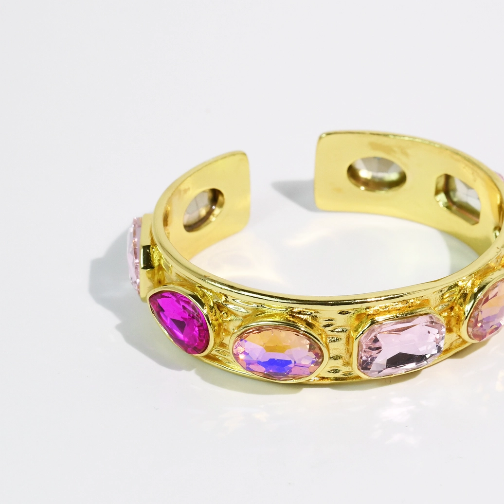 Barbie Glow Bangle adjustable gold cuff with textured finish and multicolor sparkling crystals
