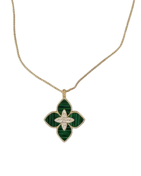 Malachite CZ Flower Slide Necklace