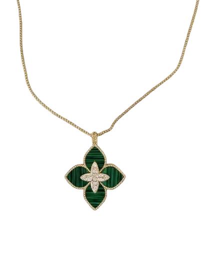 Malachite CZ Flower Slide Necklace
