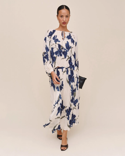 Pleated Tie Front Top - Indigo Iris