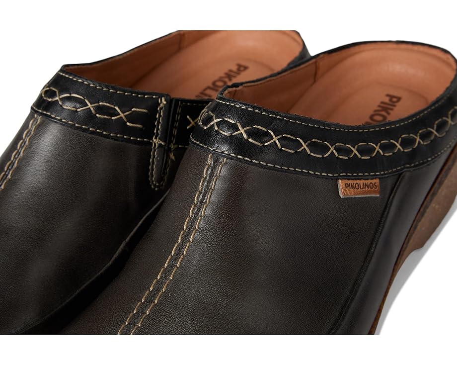 Granada W0W-3922C2 black leather clogs with memory foam removable insole by PIKOLINOS