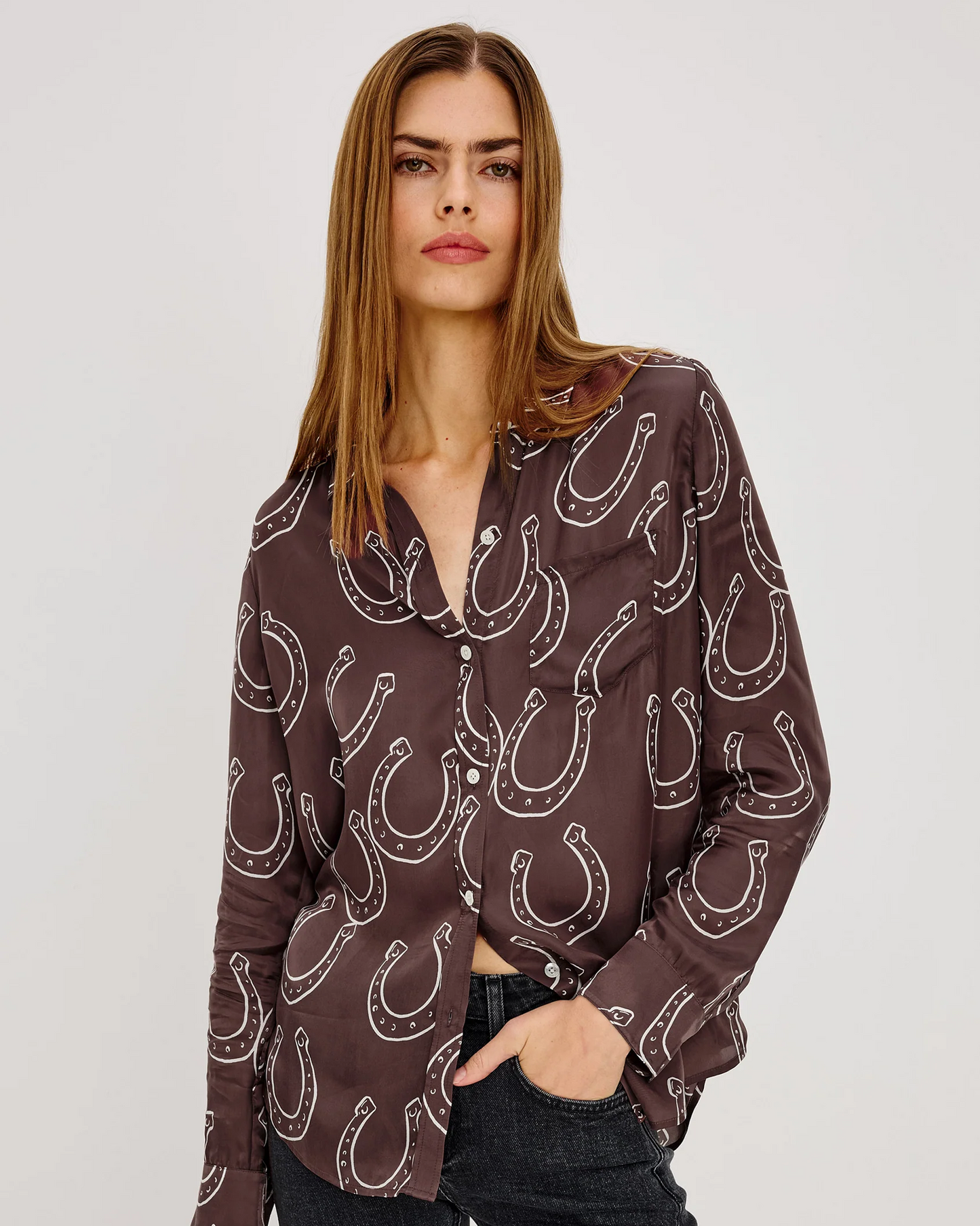Alyssa - Brown Horseshoes by RAILS women's long sleeve shirt