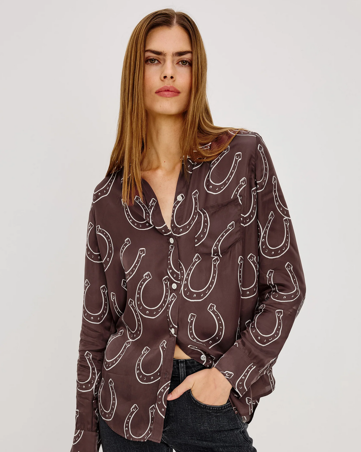 Alyssa - Brown Horseshoes by RAILS women's long sleeve shirt