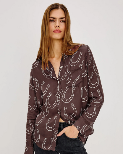 Alyssa - Brown Horseshoes by RAILS women's long sleeve shirt