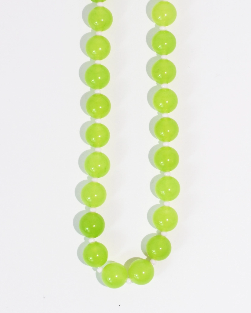 Love Big Necklace with smooth green gemstone-inspired beads, personally curated in Fredericksburg TX