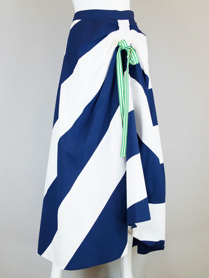 Cabana Ruched Skirt - Stripes, Navy/White, cotton poplin, stretchable with side zip and pockets, Fredericksburg TX