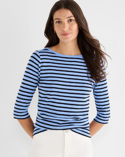 3/4 Sleeve Stripe Envelope Boat Tee