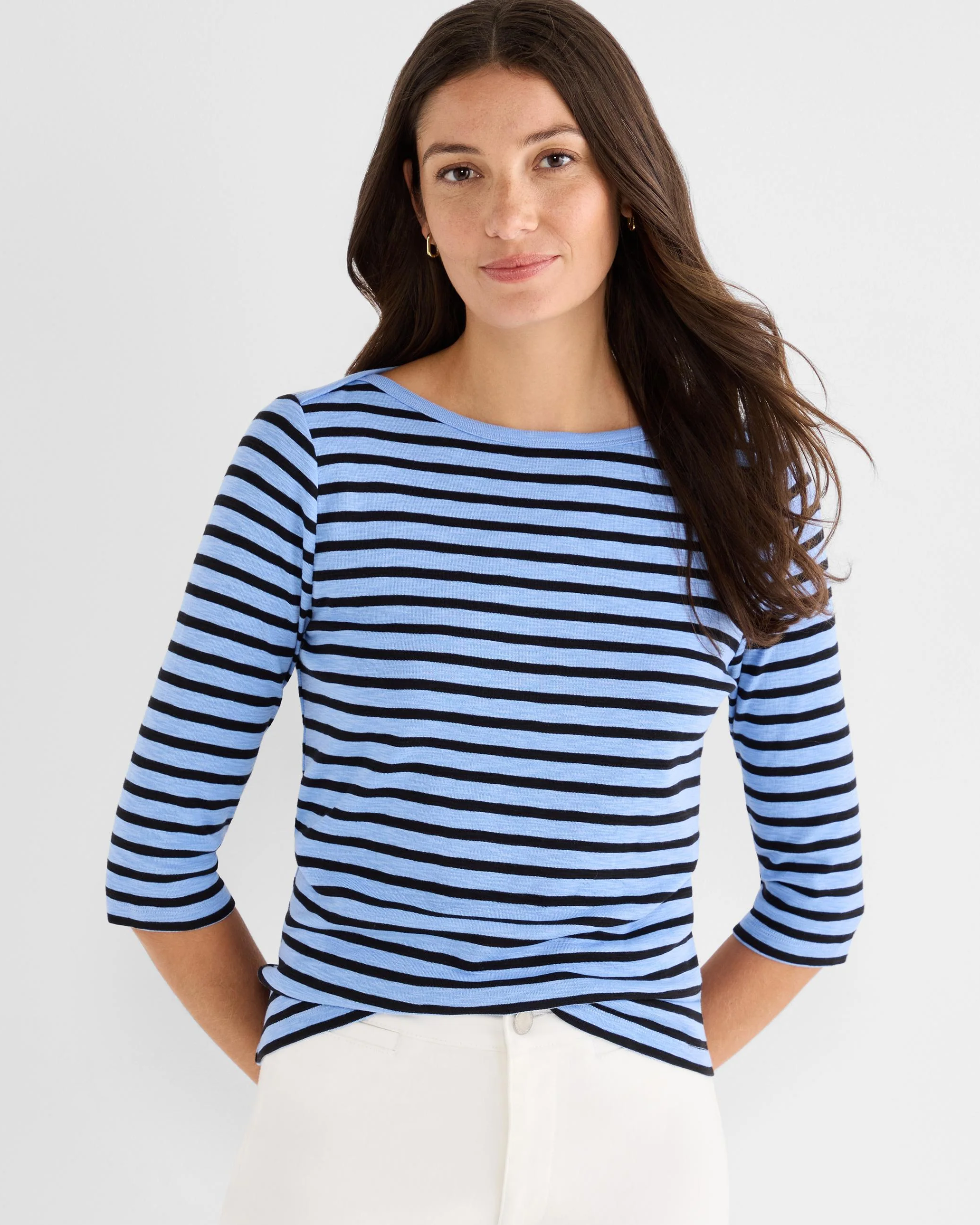 3/4 Sleeve Stripe Envelope Boat Tee