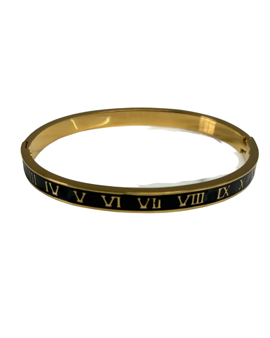 Enamel Roman Numeral Bangle in gold plating with white enamel, FOSSICK IMPORTS, Fredericksburg TX
