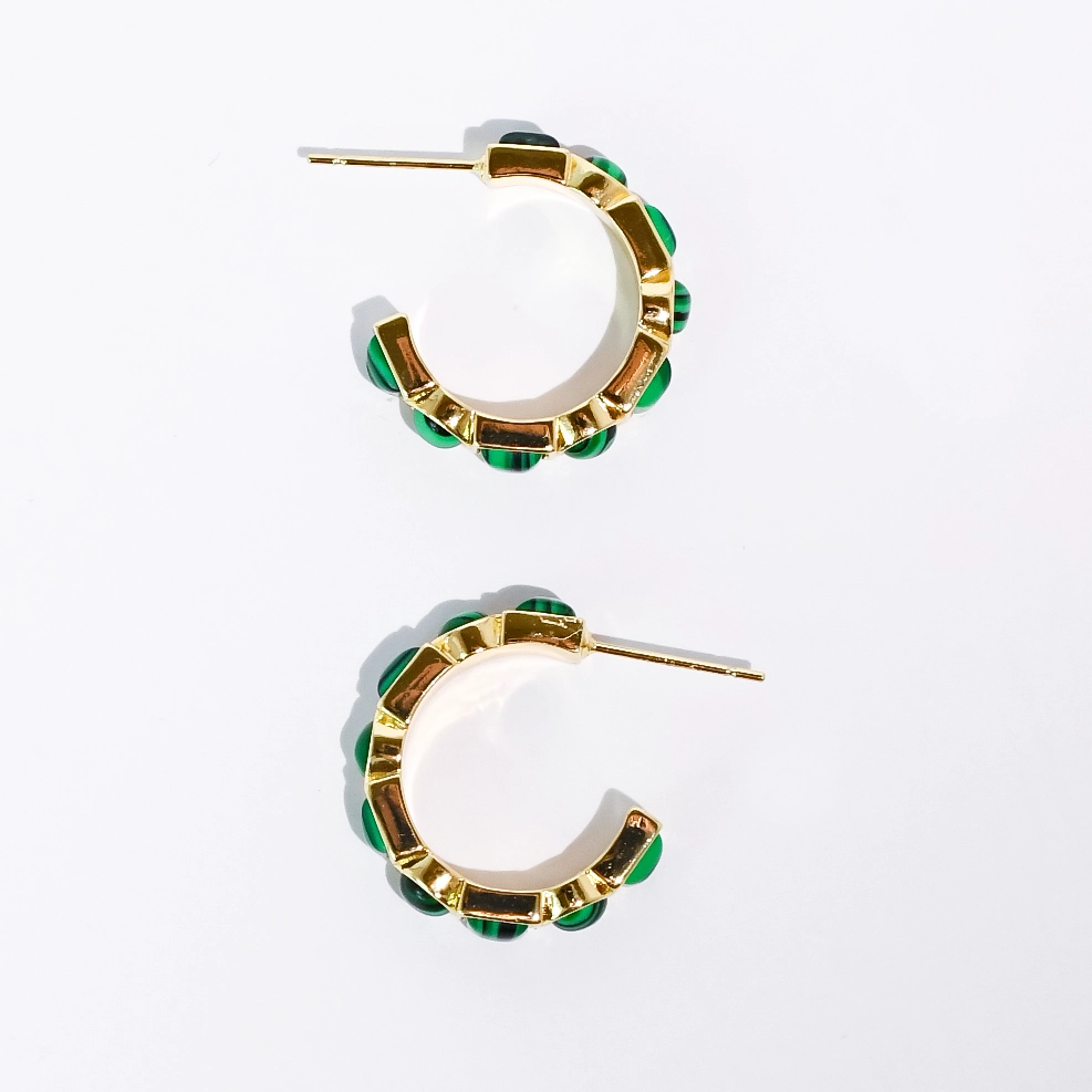 Emerald Luxe Hoop earrings with rich green marbled stones in gold, from Treasure Jewels collection