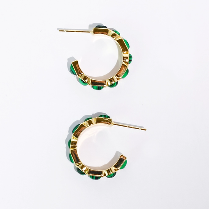 Emerald Luxe Hoop earrings with rich green marbled stones in gold, from Treasure Jewels collection