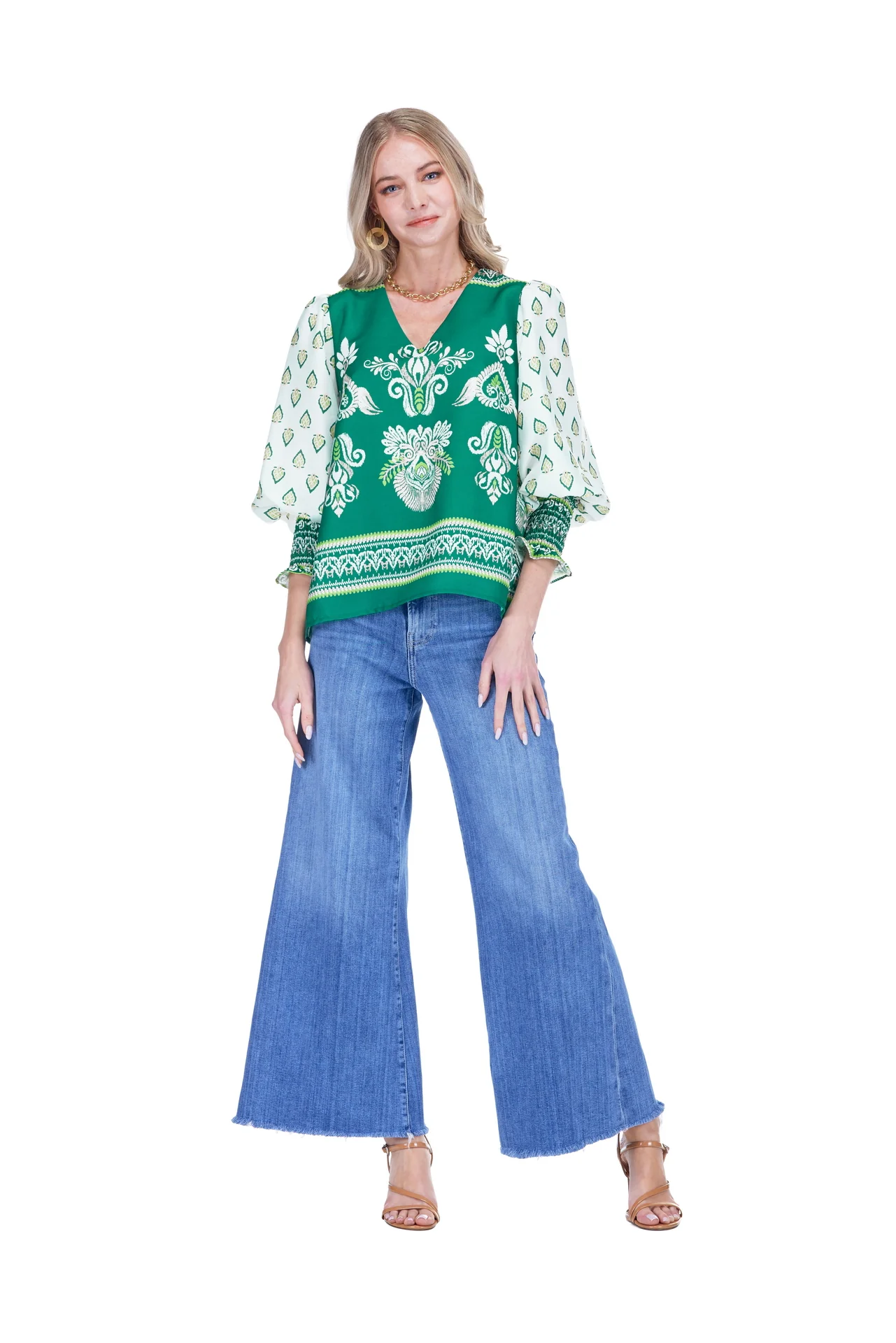 V-Neck Top - Fern Garden Border