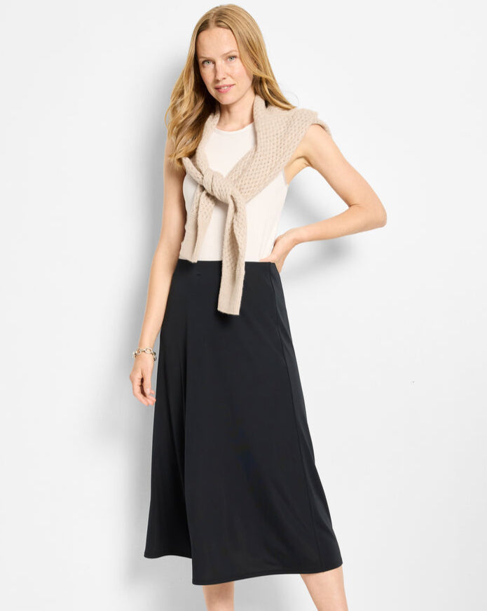 Knit Crepe Slip Skirt in black stretch fabric, sleek midi A-line, NIC AND ZOE, Women's Skirts