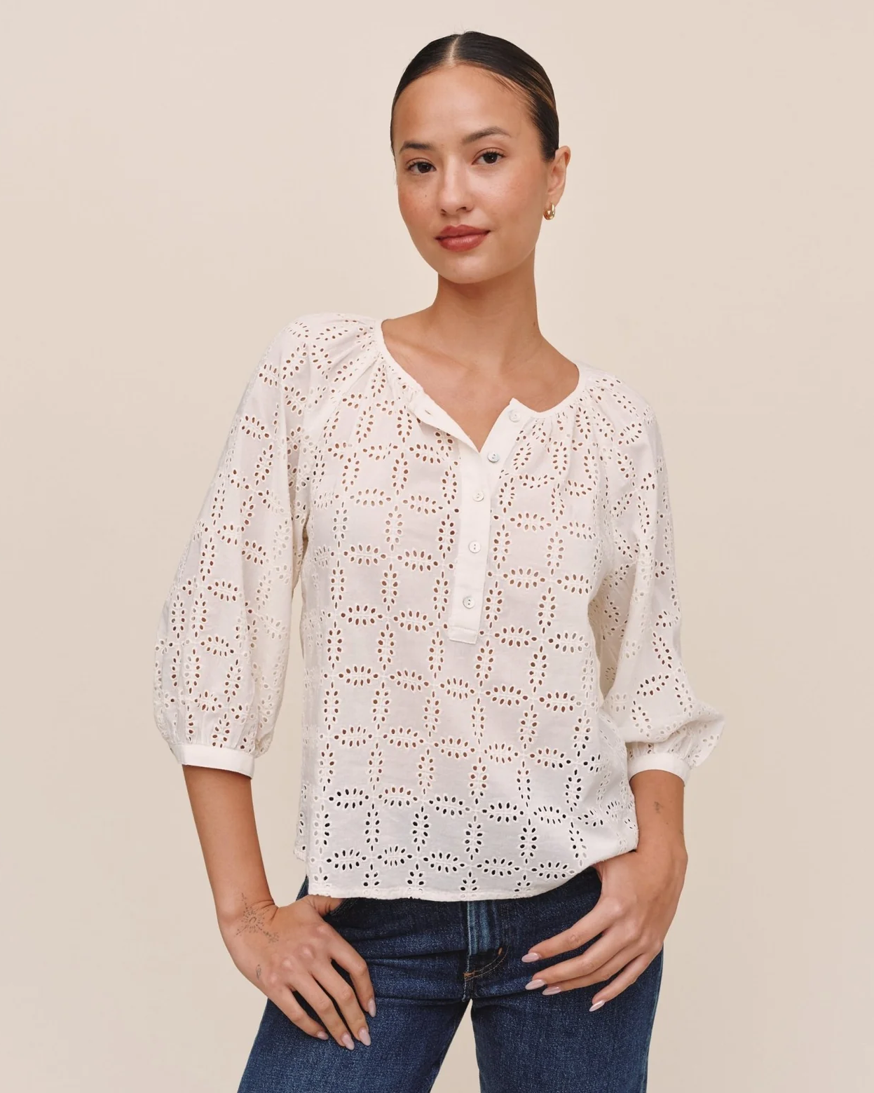 3/4 Sleeve Pullover - Ivory
