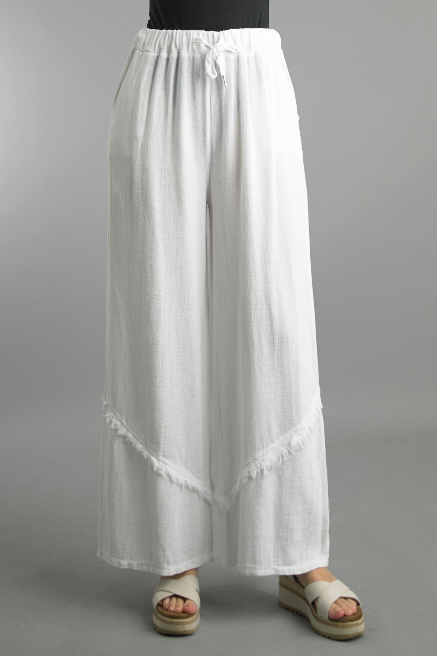 Palazzo Pants in white wrinkle-resistant linen with wide-leg fit from TEMPO PARIS Women's Pants HCO