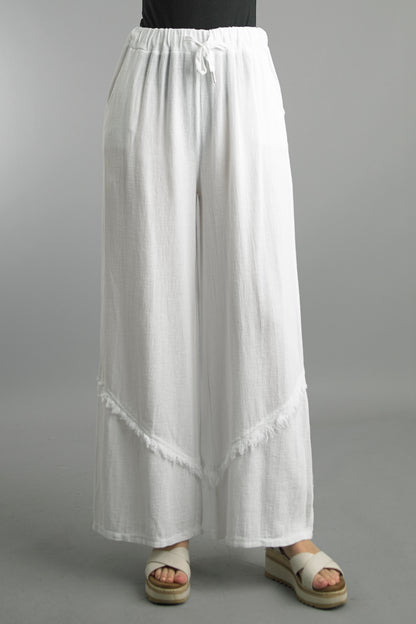 Palazzo Pants in white wrinkle-resistant linen with wide-leg fit from TEMPO PARIS Women's Pants HCO