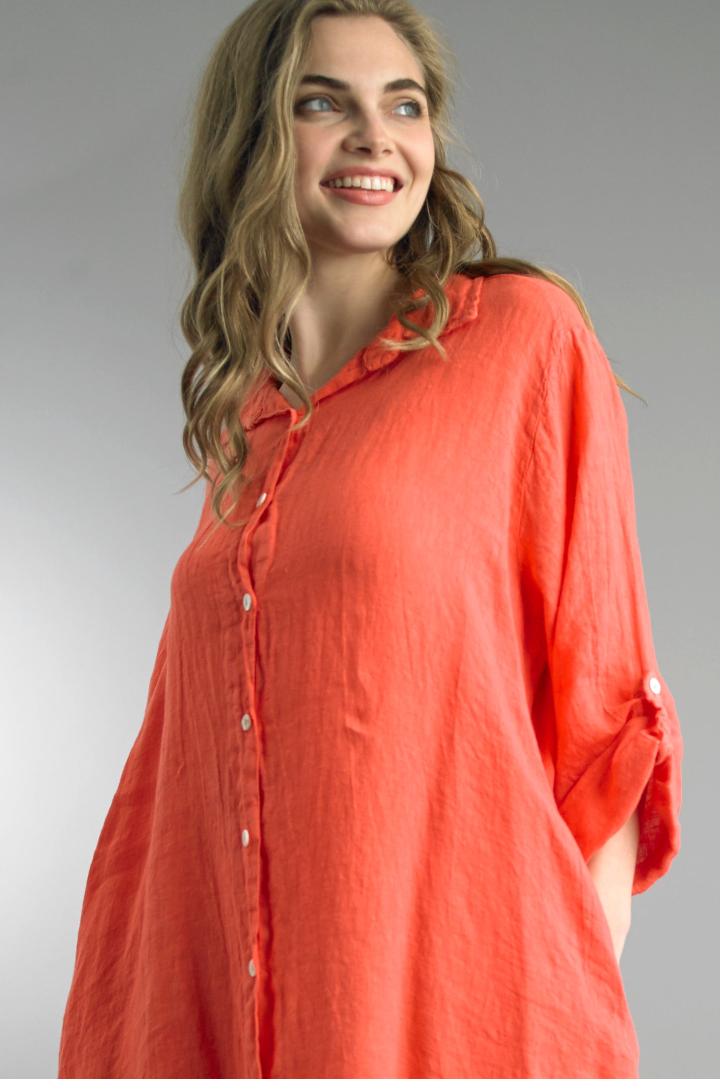 Button Front Dress Washed Linen