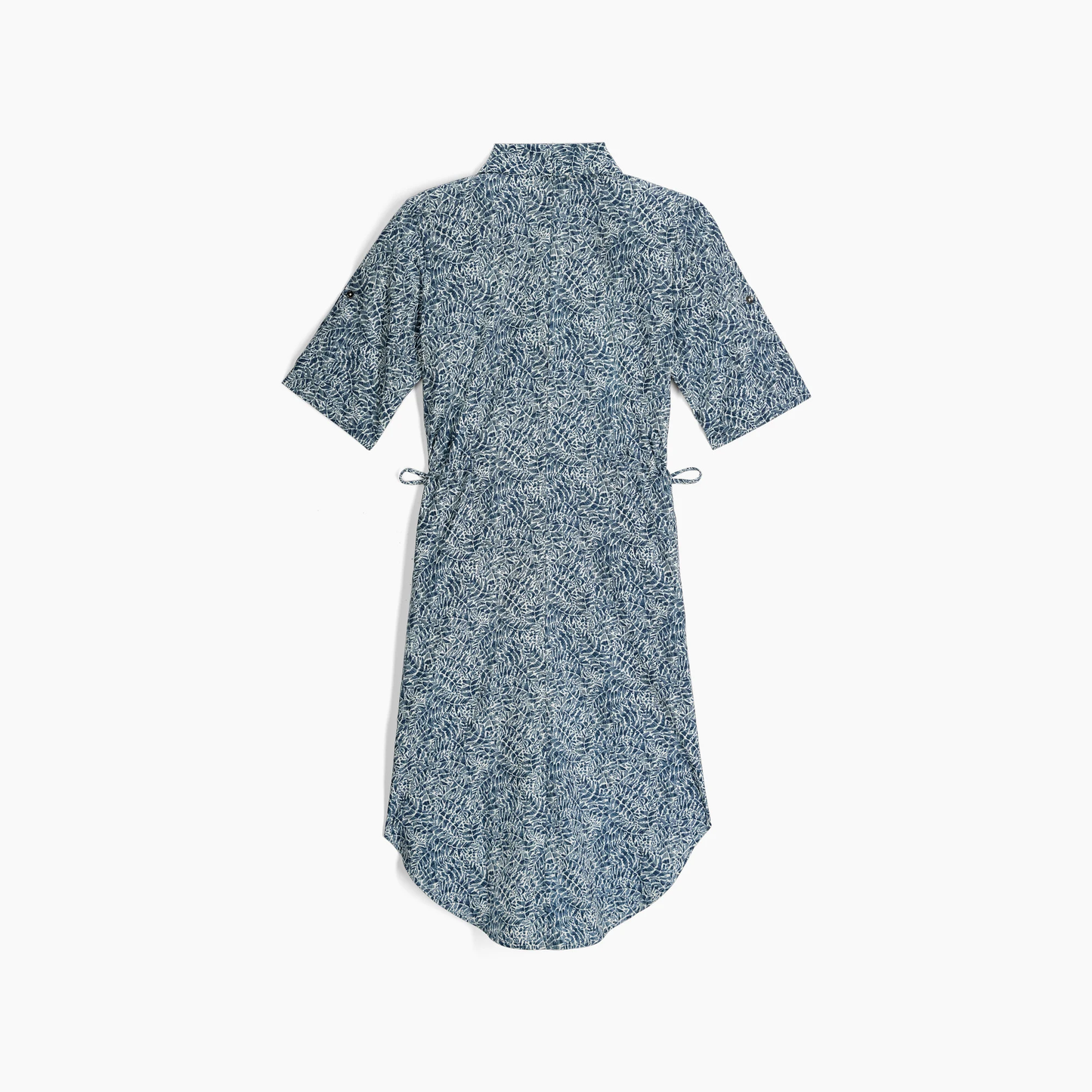 Spotless Traveler Dress S/S in blue floral print with moisture-wicking quick-dry fabric