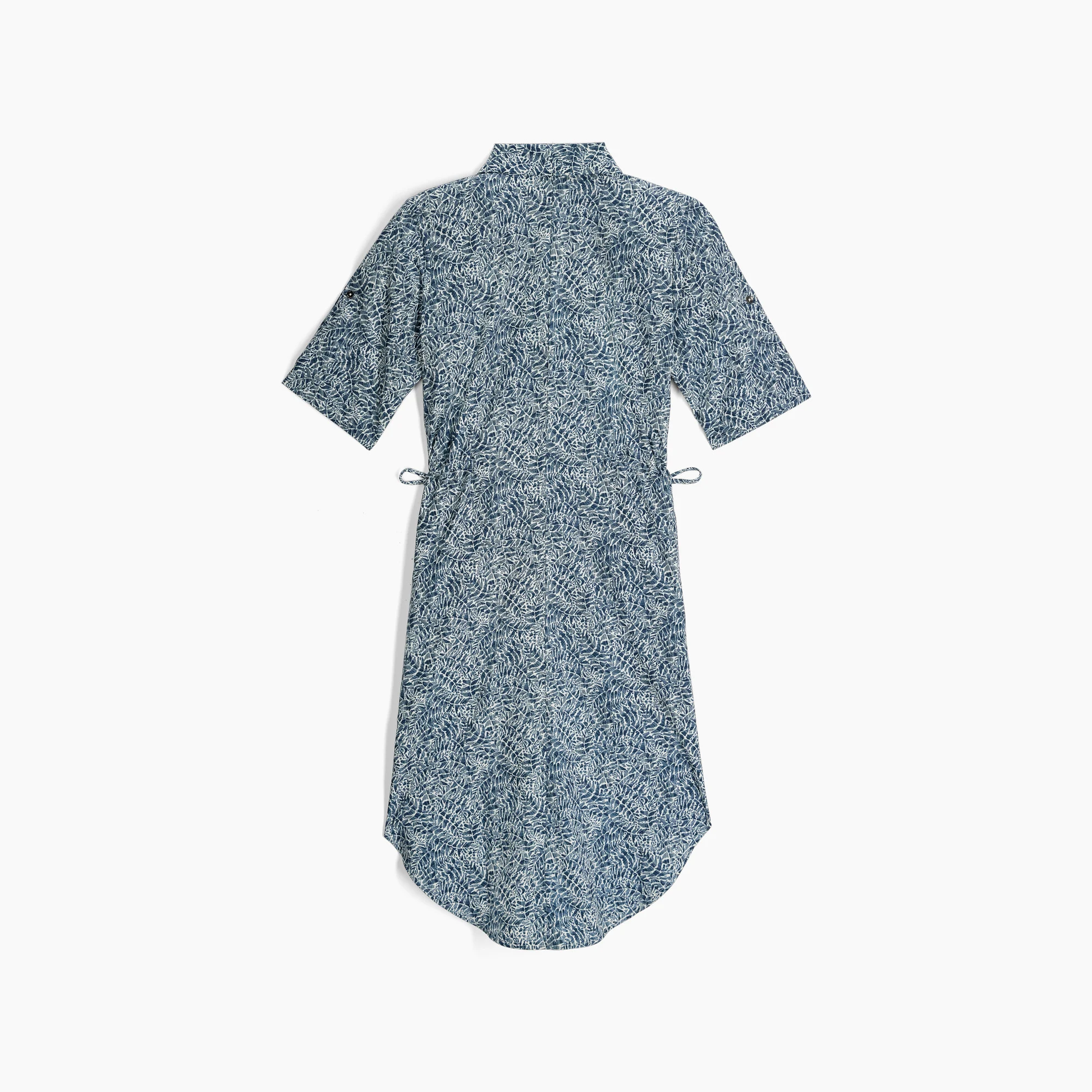 Spotless Traveler Dress S/S in blue floral print with moisture-wicking quick-dry fabric