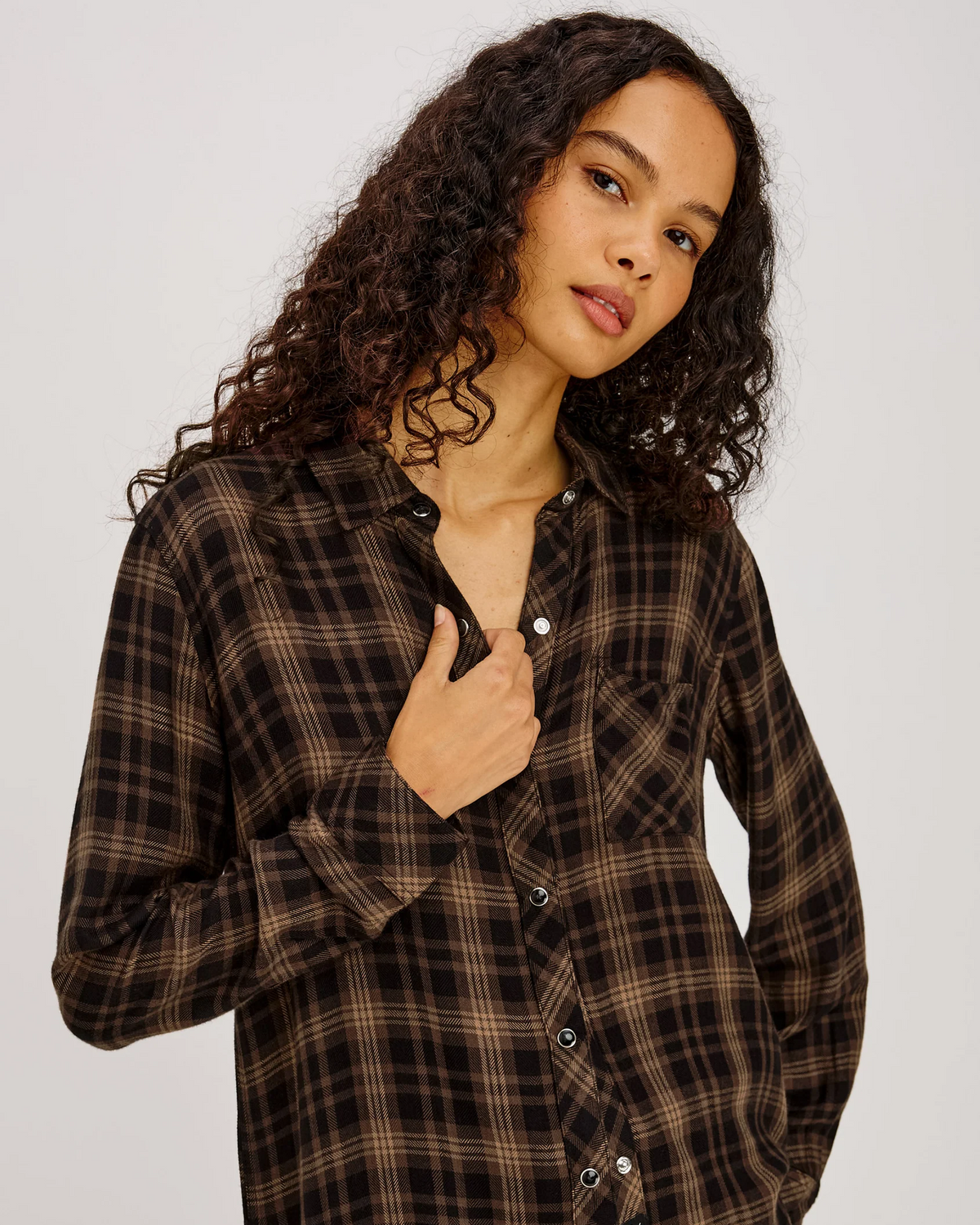 Hunter - Almond Black by RAILS womens plaid long sleeve shirt