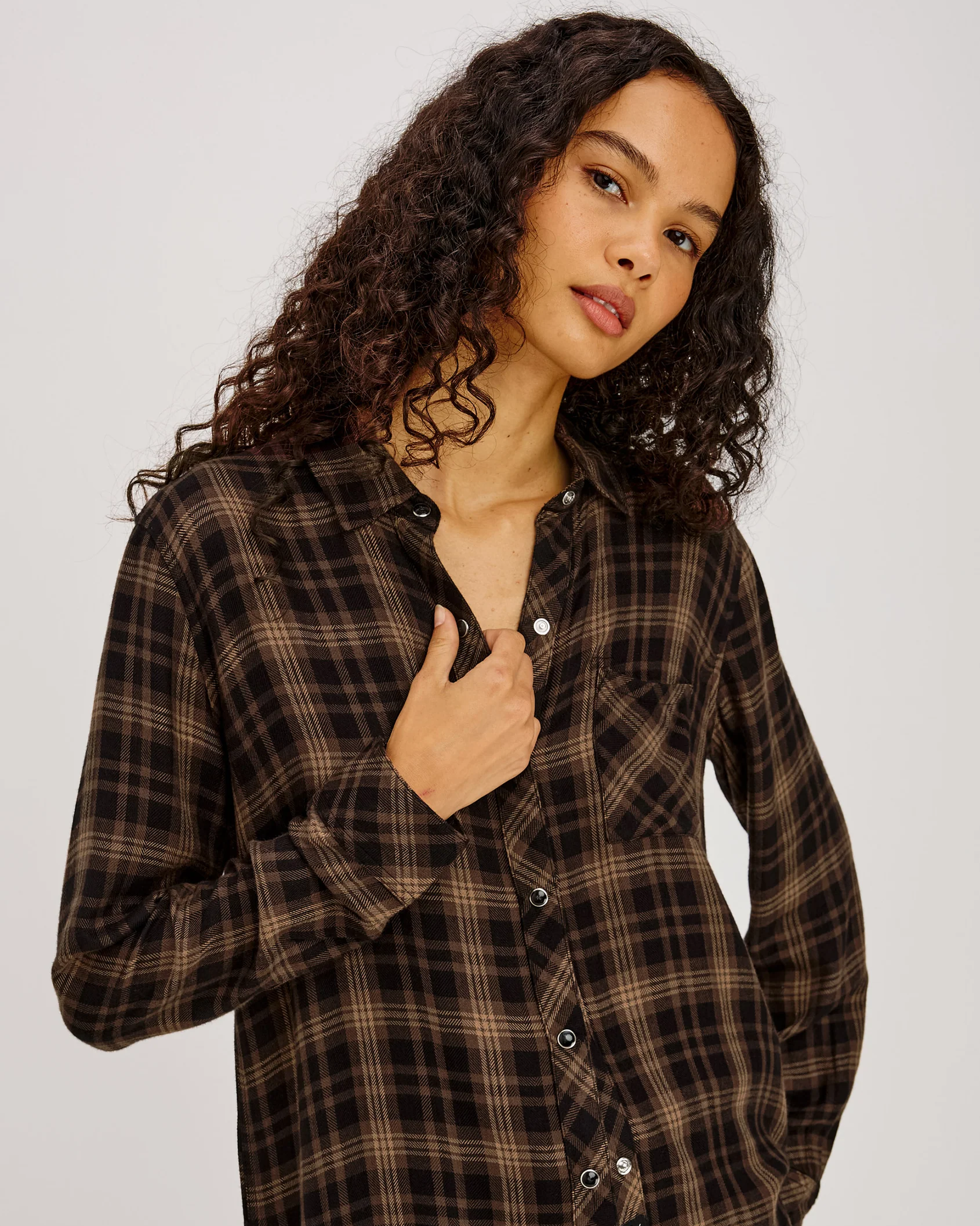 Hunter - Almond Black by RAILS womens plaid long sleeve shirt