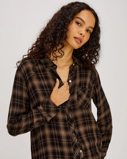 Hunter - Almond Black by RAILS womens plaid long sleeve shirt