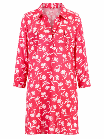 La Jolla Dress - Wallflower - Geranium/White floral cotton flex tunic by LA PLAGE CABANA HCO