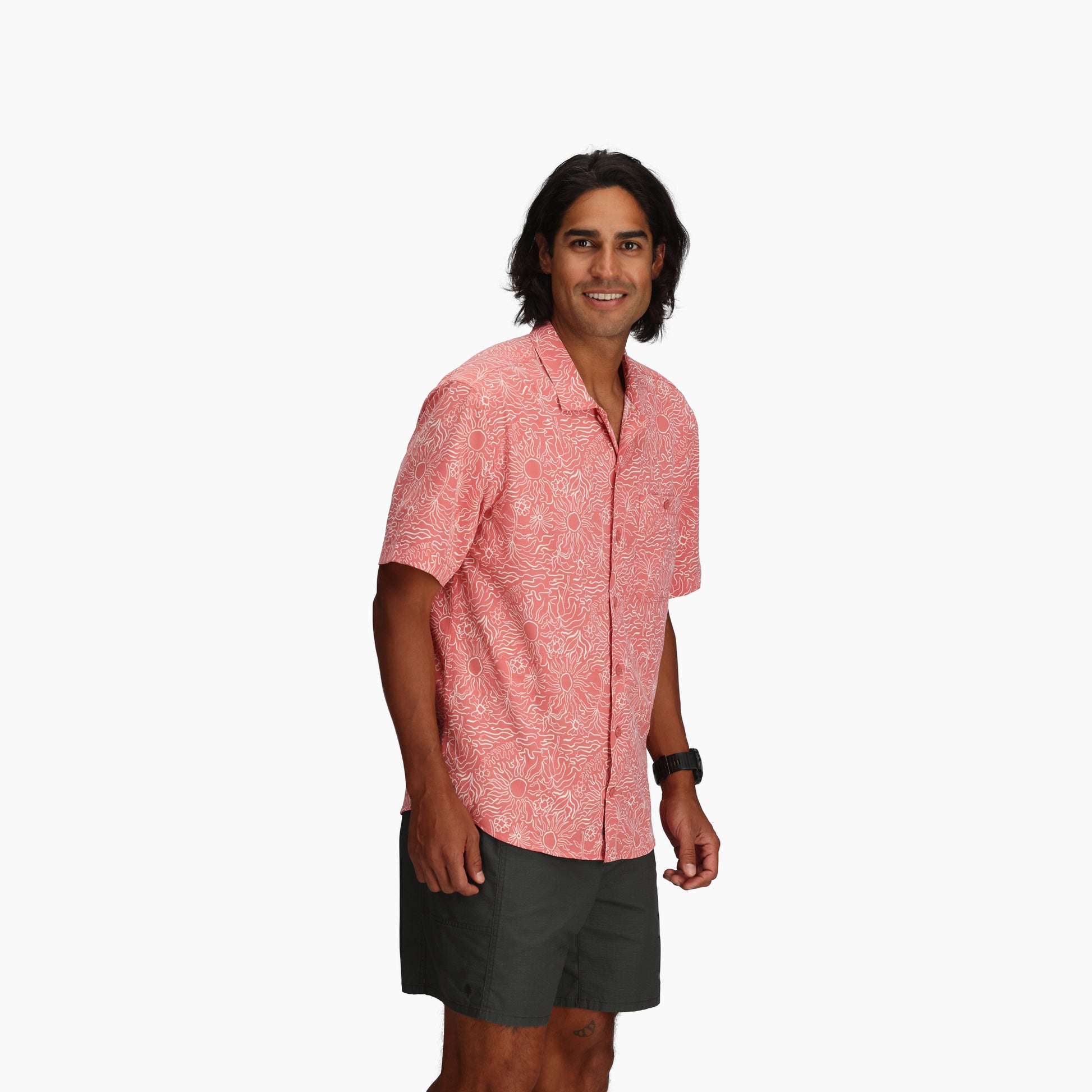 M Salathe Sun Shirt S/S - Dusty Cedar Solar Pt, pink breathable sun-protective shirt by ROYAL ROBBINS