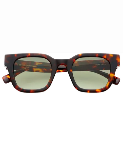 Tortoiseshell sunglasses with dark lenses on a white background