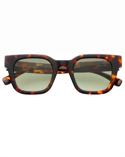 Tortoiseshell sunglasses with dark lenses on a white background