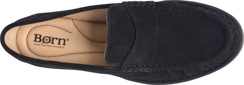 Maris penny loafer in black suede with cushioned insole by BORN, women's shoes at HCO Fredericksburg