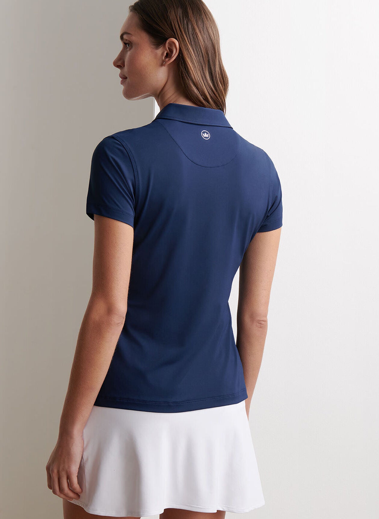 Short-Sleeve Button Polo in navy blue with moisture wicking and UPF 50+ protection, Peter Millar
