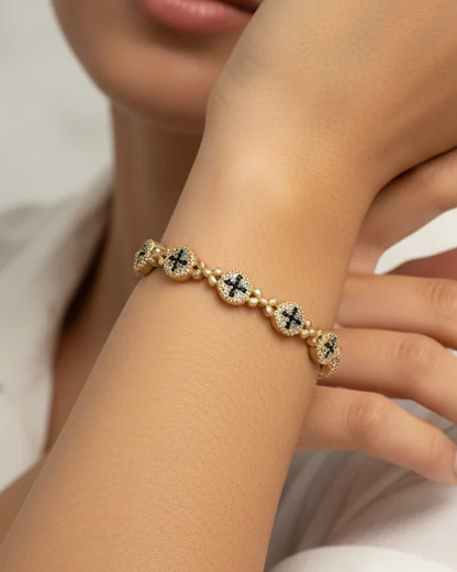 Gold Pave Hematite Cross Bangle