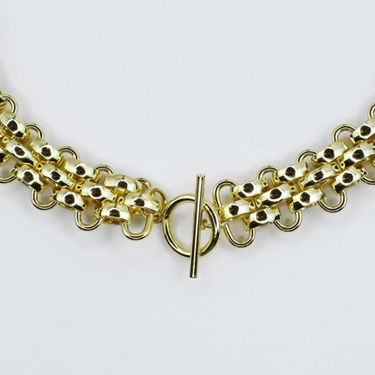 Golden Majesty Collar with geometric gold chain and chic toggle clasp by TREASURE JEWELS