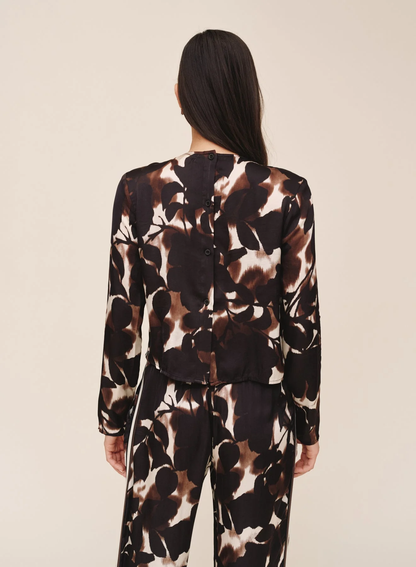 Long Sleeve Button Back Top - Shadow Floral Print