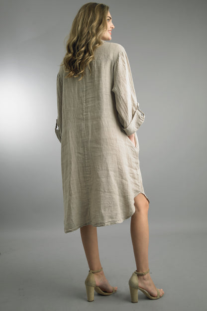 Button Front Dress Washed Linen