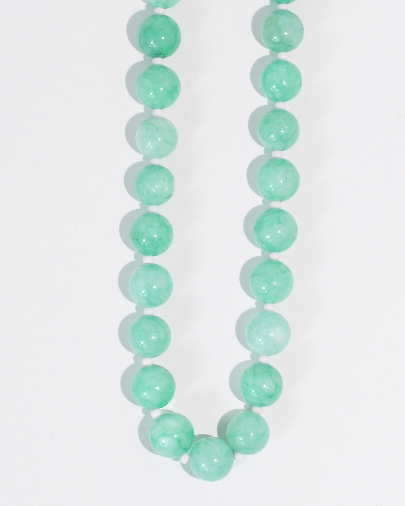 Love Big Necklace with smooth green gemstone-inspired beads, personally curated in Fredericksburg TX