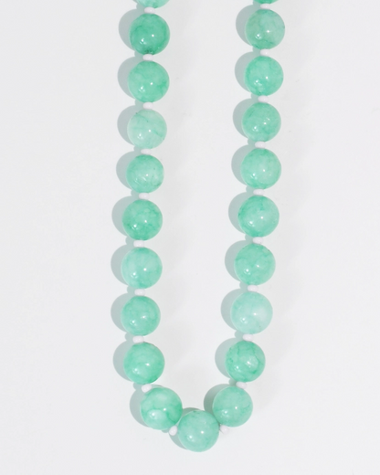 Love Big Necklace with smooth green gemstone-inspired beads, personally curated in Fredericksburg TX