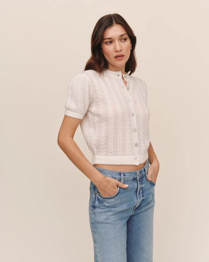 Short Sleeve Cardigan - Ivory