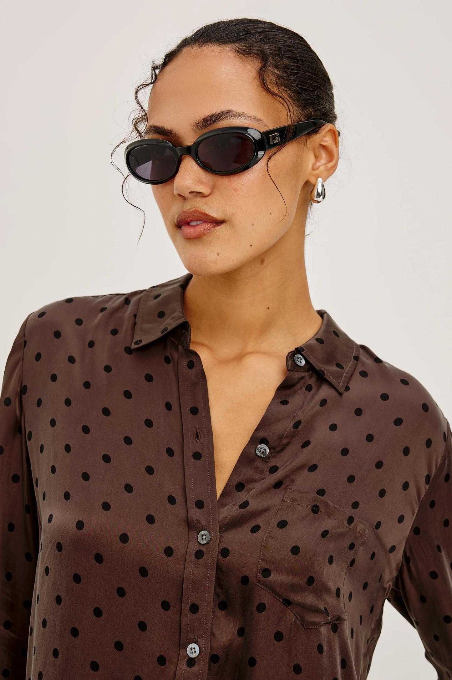 Alyssa - Chocolate Polka Dot by RAILS women's silky long sleeve shirt