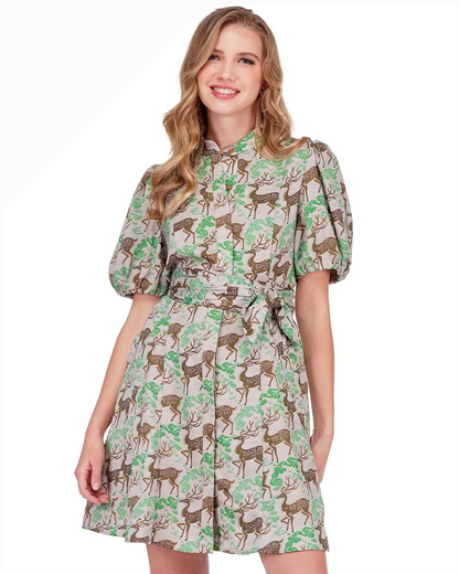 Puff Sleeve Inserted A-Line Dress - Antler Grove