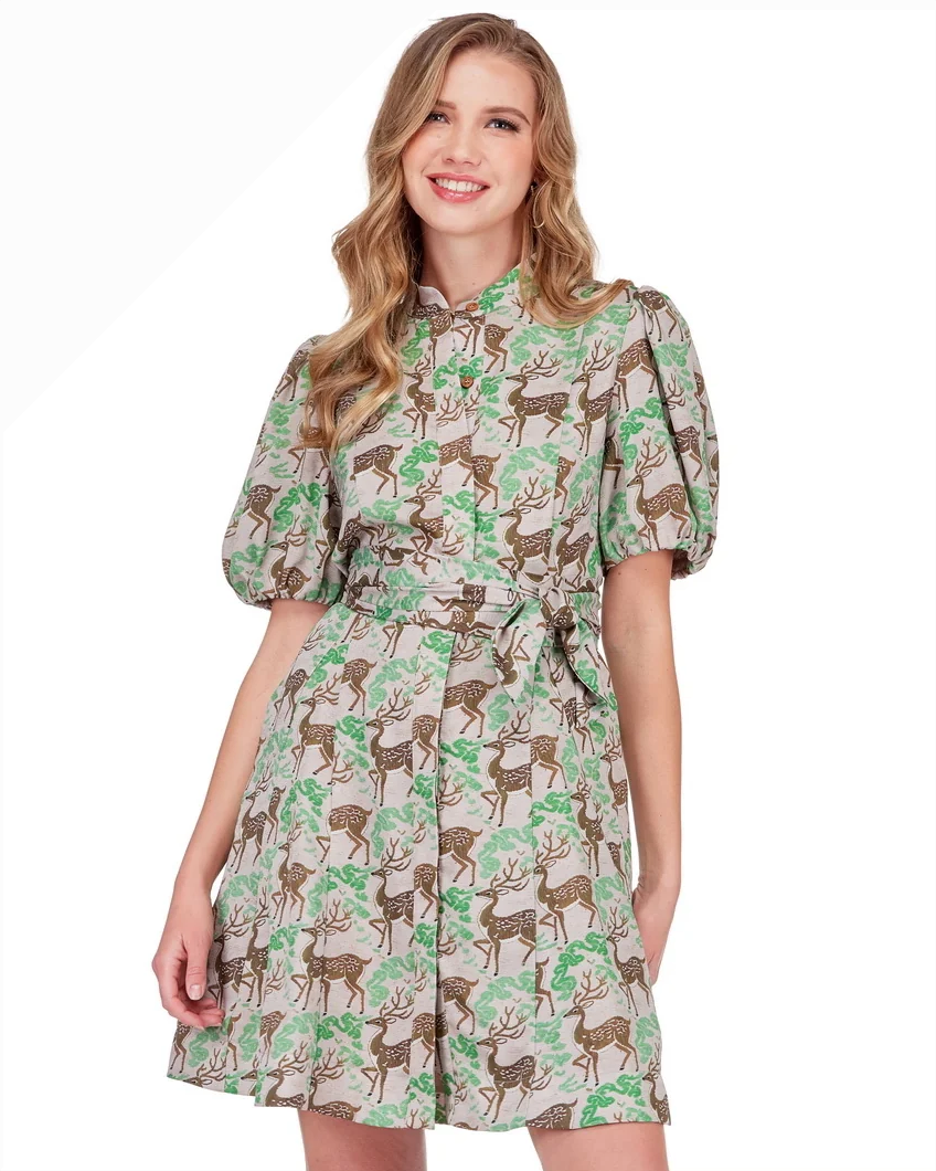 Puff Sleeve Inserted A-Line Dress - Antler Grove