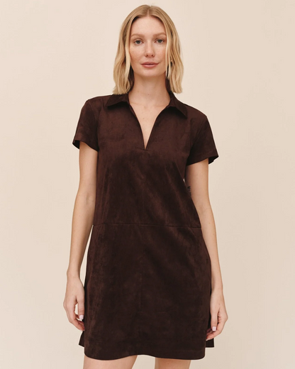Short Sleeve Pullover A-Line Dress - Dark Roast
