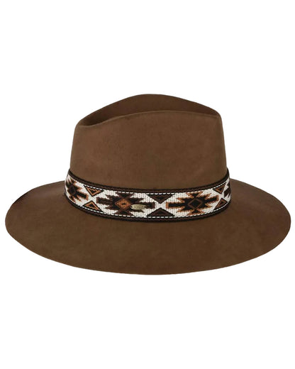 Dona Aztec Band Felt brown wool hat with geometric patterned band, women's stylish headwear