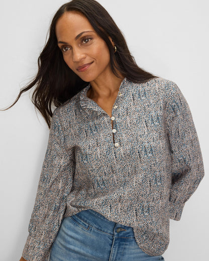 SUN SPECKLE RUFFLE NECK TOP