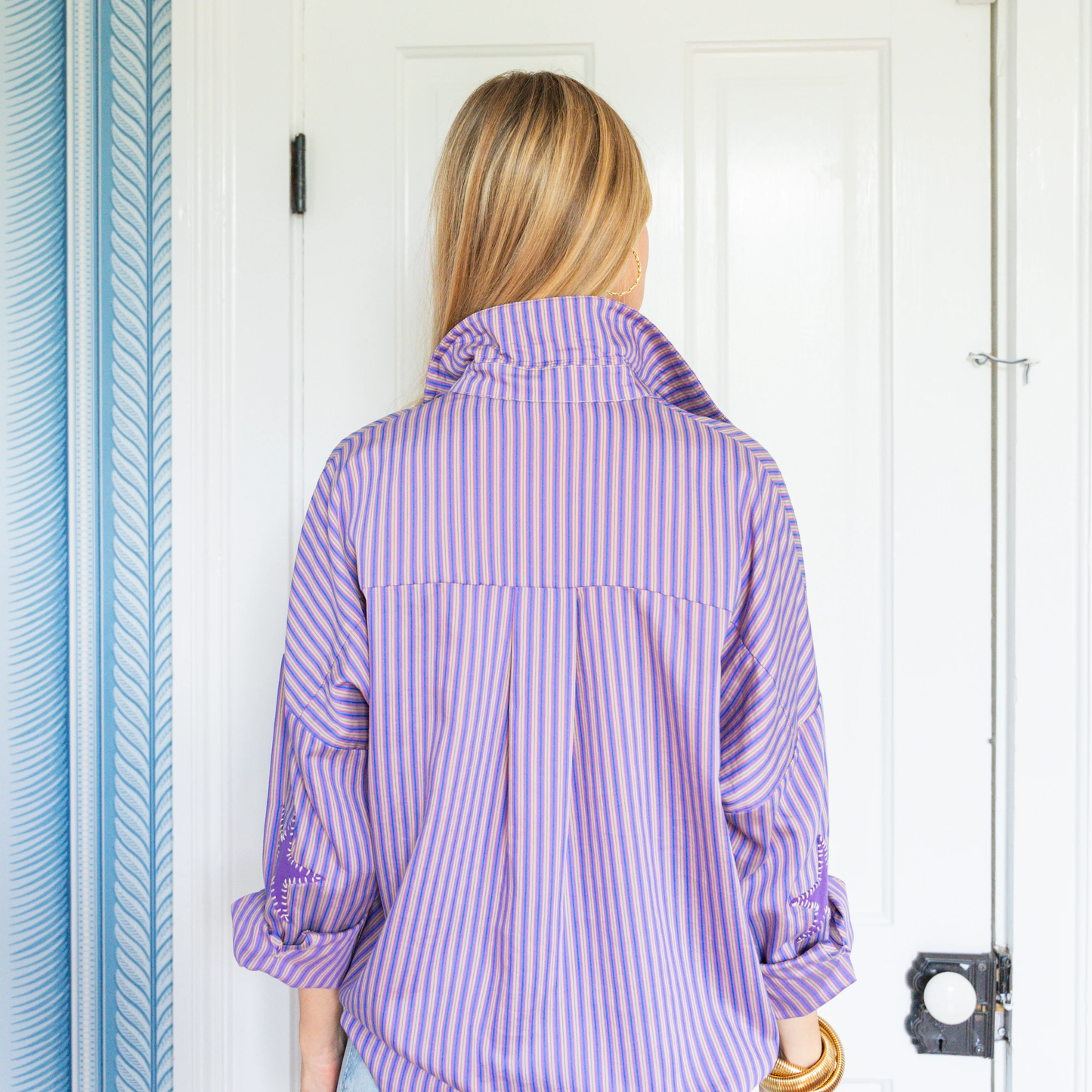 Preppy Star Elbows Top Purple Stripe