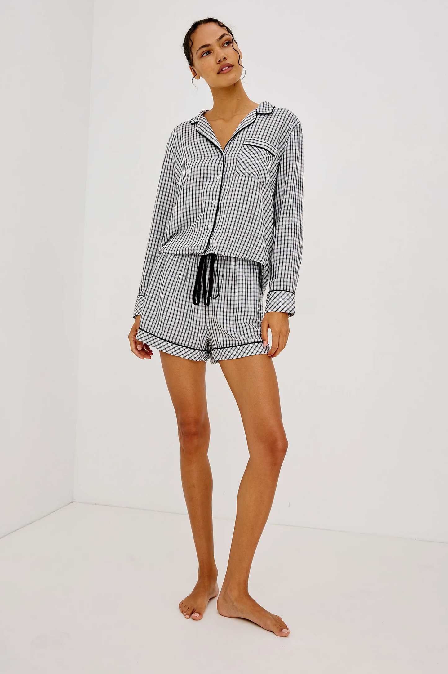 Kellen Pajama Set - Black White Gingham RAILS women's checkered rayon pajama set